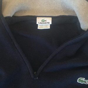 Lacoste Mens Navy Blue / Gray L 1/4 Zip Pullover
